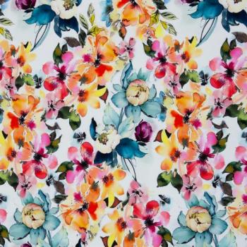 Baumwolljersey Blumen in Gelb/Rosa/Blau by Swafing